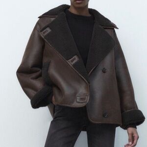 Zara Dark Brown Leather Jacket with Shearling